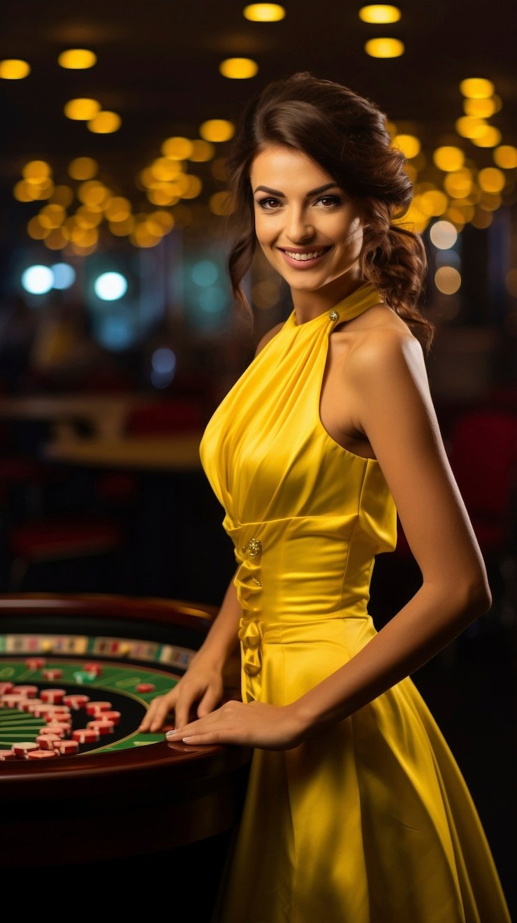 Dealer distributing cards in a live Lightning Baccarat round